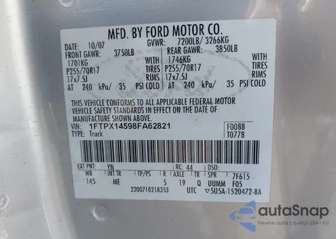 2008 Ford F-150 Fx4/Lariat/Xl/Xlt from USA, damaged, VIN 1FTPX14598FA62821